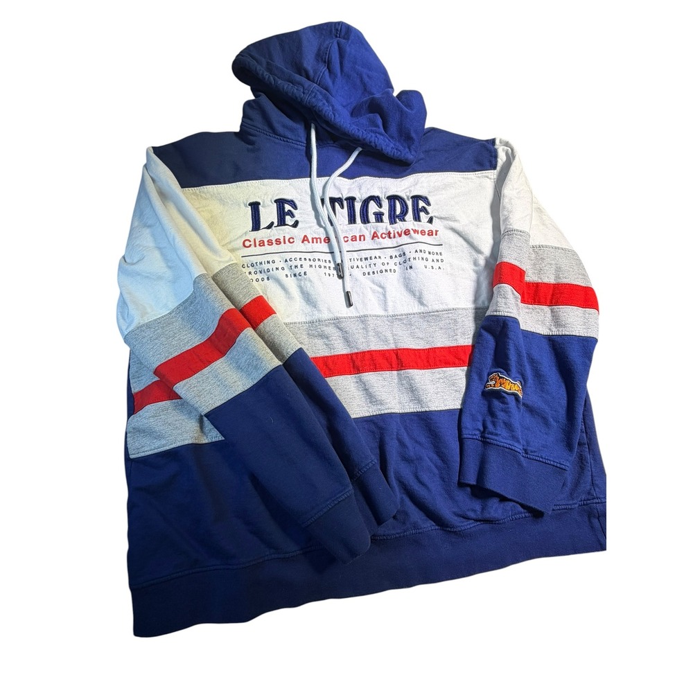 Le Tigre Classic American Activewear Hoodie Colorblock Blue White Grey XXL